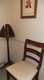 Candle Stand and set of 6 mahogany dining room chairs, new upholstery