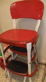 Red Metal kitchen chair with folding steps