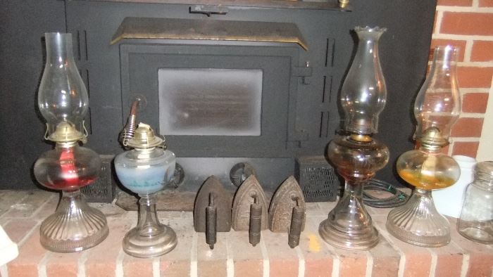 oil lamps, cast iron irons