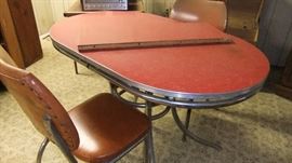 Watermelon "cracked ice" and chrome table with one leaf