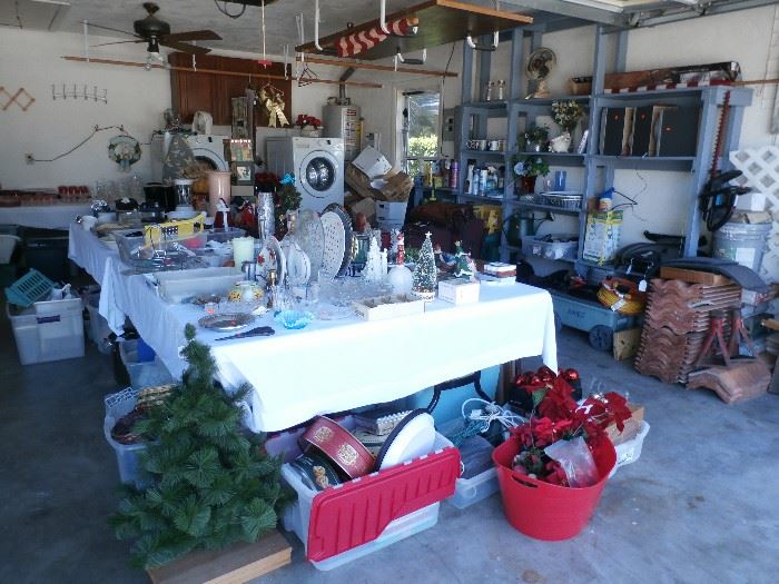 GARAGE IF FULL OF GREAT ITEMS - TOOLS, LUGGAGE, CHRISTMAS DECOR, KITCHEN PIECES, BRIC A BRAC AND MUCH MORE