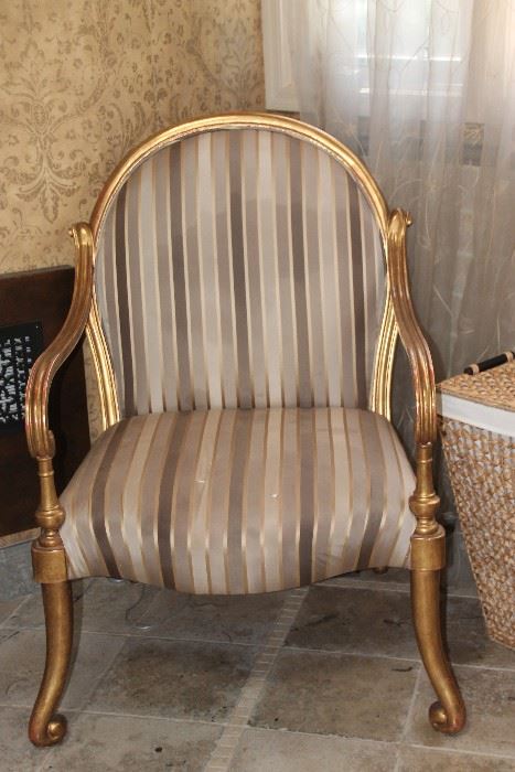 Gold Gilded Upholstered Chair (2)   29"W x 43"H x 24"D 