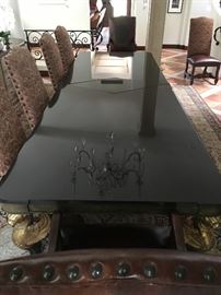 Additional shot of dining room table with Gold sphinx  embellished legs. 