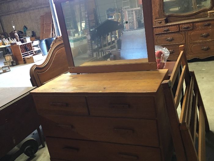 Oak Dresser,Head Board,Foot Board and Side Boards