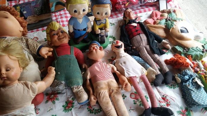 Vintage Dolls, Popeye, Dr. Doolittle, Big Boy Doll & hand puppets etc,