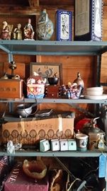 ELVIS - top self, Washer & Dryer Pepper Shakers, Old Base Ball Mitt & Ball, Carnival Glass, Coffee Grinders, 7-UP bottles of 1973 ND football schedule & National Champs, 76 Hoosiers, etc.