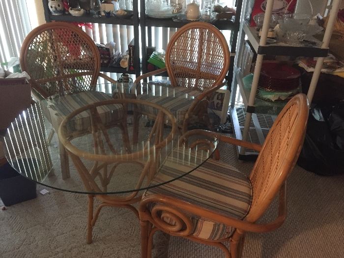 Rattan table, chairs
