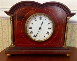 Handsome Semi-Antique Swiss Made Mahogany & Brass Mantle Clock