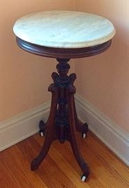 Antique Victorian Marble Top Plant / Clock Stand Pedestal Table with Ceramic Casters
