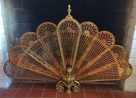 Vintage Mid Century Folding Brass Peacock Screen