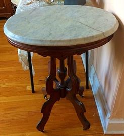 Oval Marble Top Lamp / Clock / Plant Stand with Casters