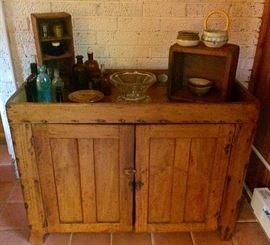 Vintage Primitive Dry Sink Cabinet, Vintage & Antique Bottles, Primitive Crates
