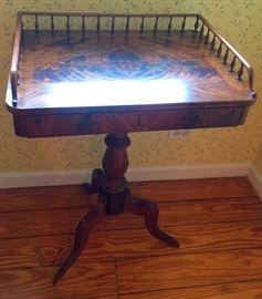 Antique Tigerwood Gallery Accent Table with Drawer