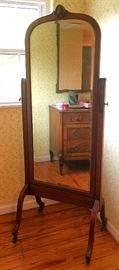 Antique Full Length Mirror on Casters