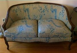 Lovely Antique Settee with Vintage Oriental Style Upholstery 