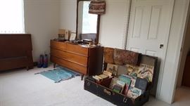 Mid-century dresser and steam trunk 
