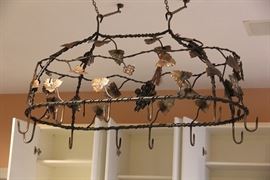 large hanging pot rack in kitchen