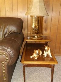 One of two mid-century step side tables 