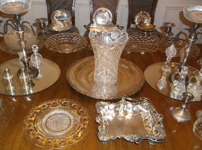 Silver plate and cut glass