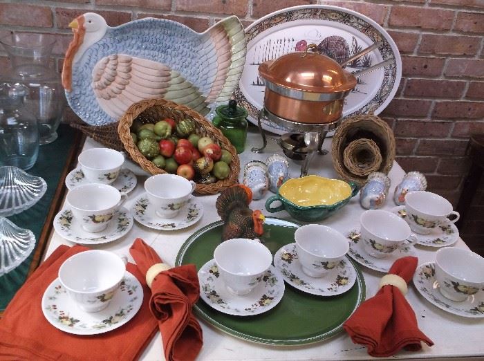 Turkey platters and copper chafing dish