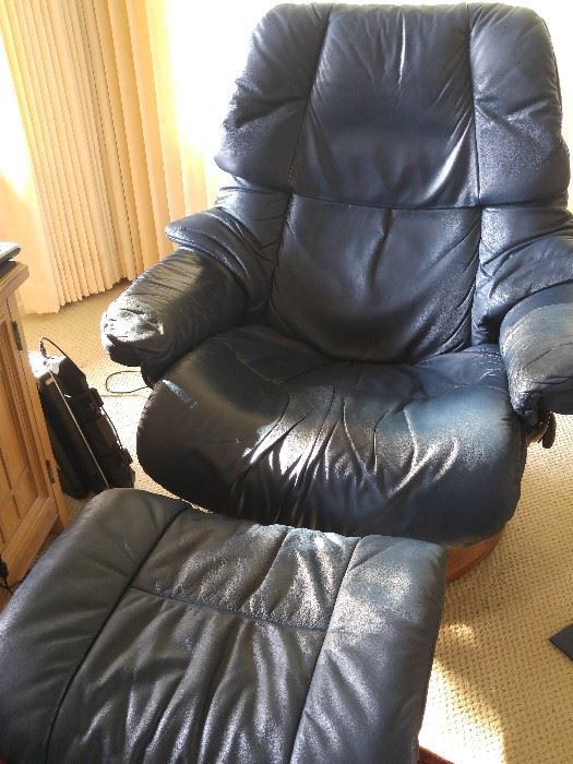TWO StressLess leather lounge chairs and footrests!