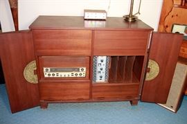 Oriental Style Cabinet with Receiver, Turntable & Reel to Reel Tape Deck