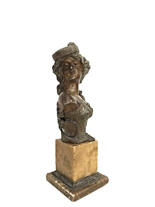 Franz Iffland (1862 - 1935) rare bronzed spelter bust of gypsy Carmen; 11"
