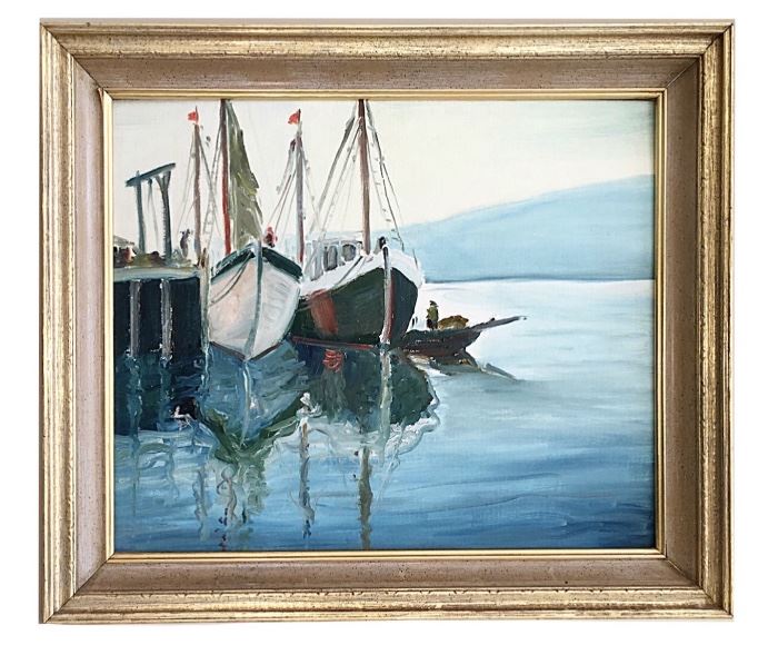 Oil on canvas marine scene, anonymous; lots of interest in this