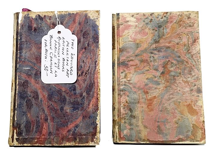 Two sweet 1927 and 1930 Édouard Pelletan art editions with marbled silk covers, fine paper and gilt edge titles; La Bonne Chanson and Romances sans Paroles
