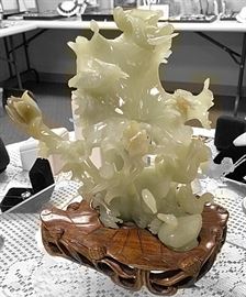 Very pretty tabletop jade carving of birds and flowers -- from the estate of philanthropist Virginia Toulmin
