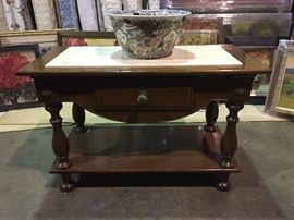 David Michael butcher block with marble inlay top.  High end furniture maker and not your typical butcher shop chopping block!  Gorgeous in any kitchen 36'h x 54"w x 31"d retails for $7000+