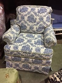 pair of blue and white swivel rocker armchairs - down cushions super comfy!