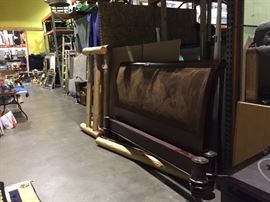 King sized bed frame - wood and suede