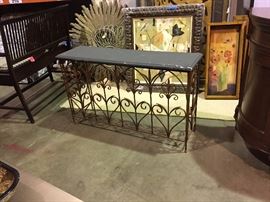 Iron base painted rattan top console 30"h x 48"w x 14"d great for an outdoor room