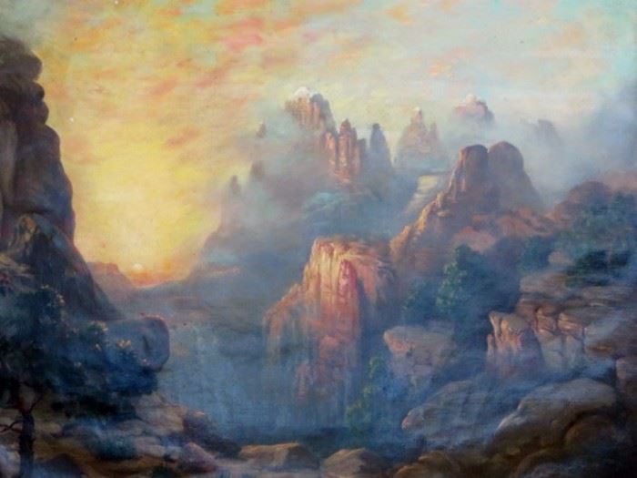 Oil on canvas, Western Scene, On The Rio Virgin Signed Richard H. Burfoot. 