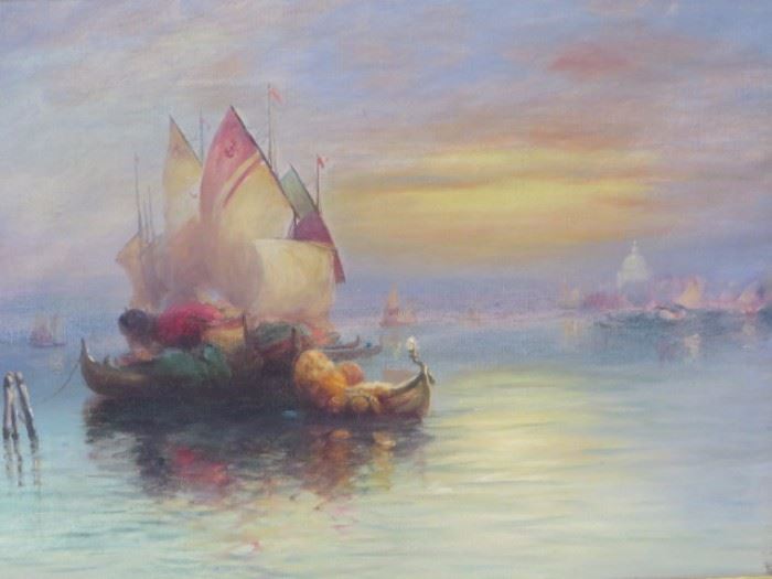 Oil on canvas, Venetian scene, signed Richard H. Burfoot, American 