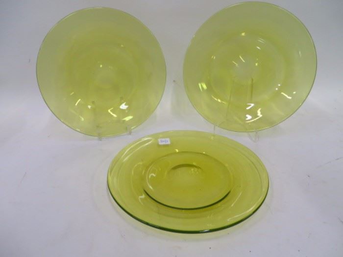 Vaseline Glass Plates. Heavy weight  Many lots of Vaseline glass in this sale continuing the collection sold on Sept. 10th