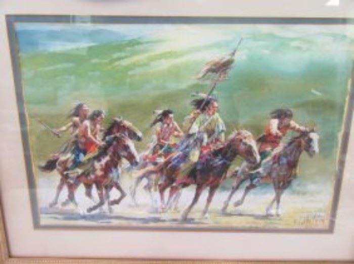 Oil.  Indians on horseback. Signed O.C. Seltzer 