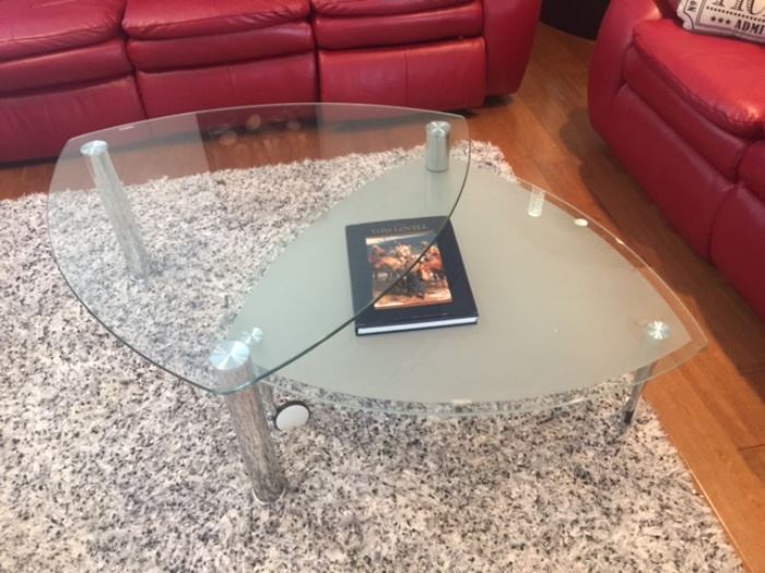 chrome/glass, frosted glass 2 tier coffee table