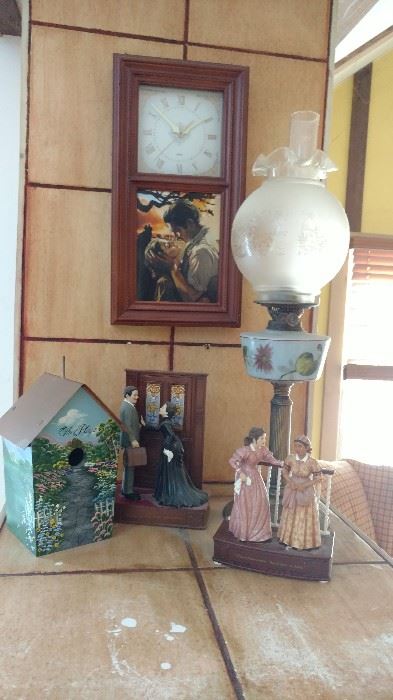 Oil lamp and movie related decorative items.