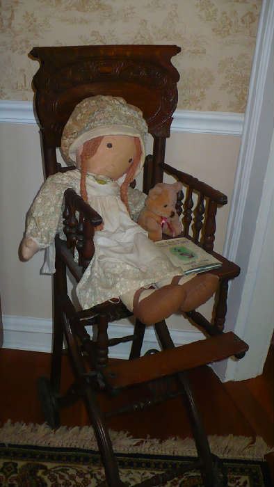 oak high chair nicest i've seen,  cloth doll