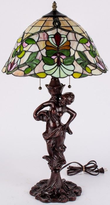 Lot 17 - Tiffany Style Stained Glass Lady Figure Table Lamp