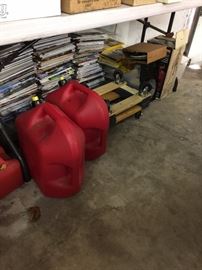gas cans, dollies