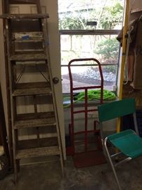 ladders, dolly, folding chairs