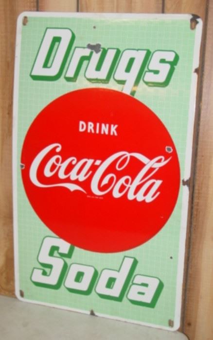1940's Porcelain Coca-Cola Drug Store Sign (18" x 30")