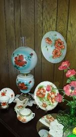 Great selection of vintage china and glass!! Plates, lamps, much Fenton-compotes, epergne, 