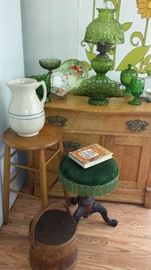 Oak wash stand. Much, much L.E. Smith "Moon and Stars"!!!