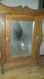 Oak wall cabinet w/ towel rack