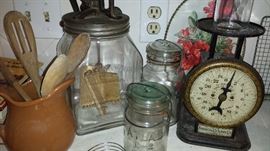 Daisy churn, vintage jars, American Family Scale