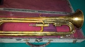 Vintage Conn bugle w/ case